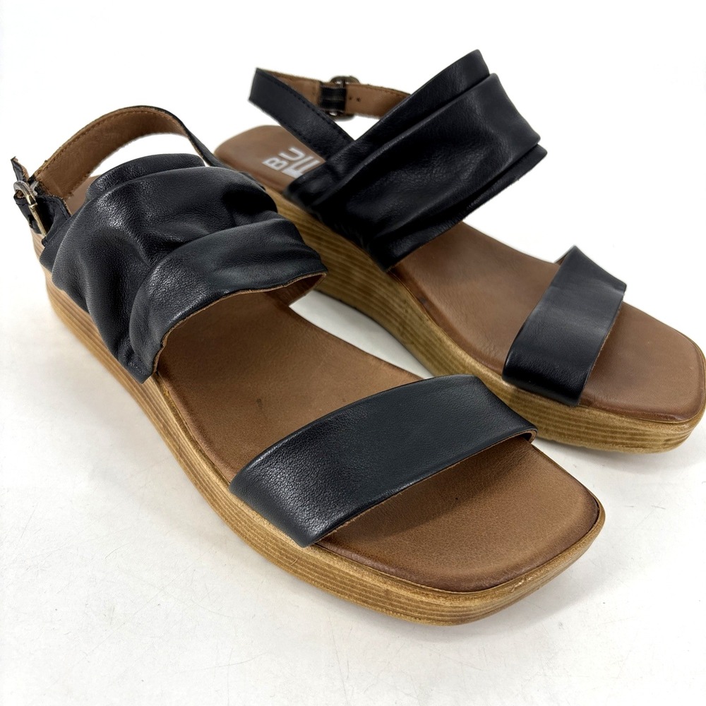 Bueno Maya Sandals Black Leather Straps‎ Wedge Platform Size 40 - Picture 4 of 12